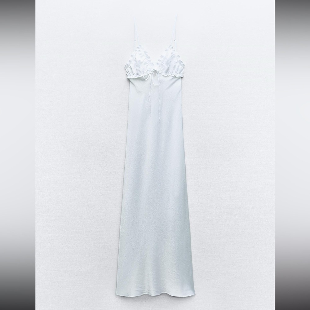 Ruffled Satin Effect Midi Dress | Zara NWT